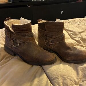 Brown Ankle Boots with Buckle Detail
